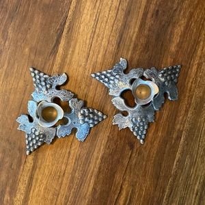 Set of two Pewter grapes/grape vine candle stick holders